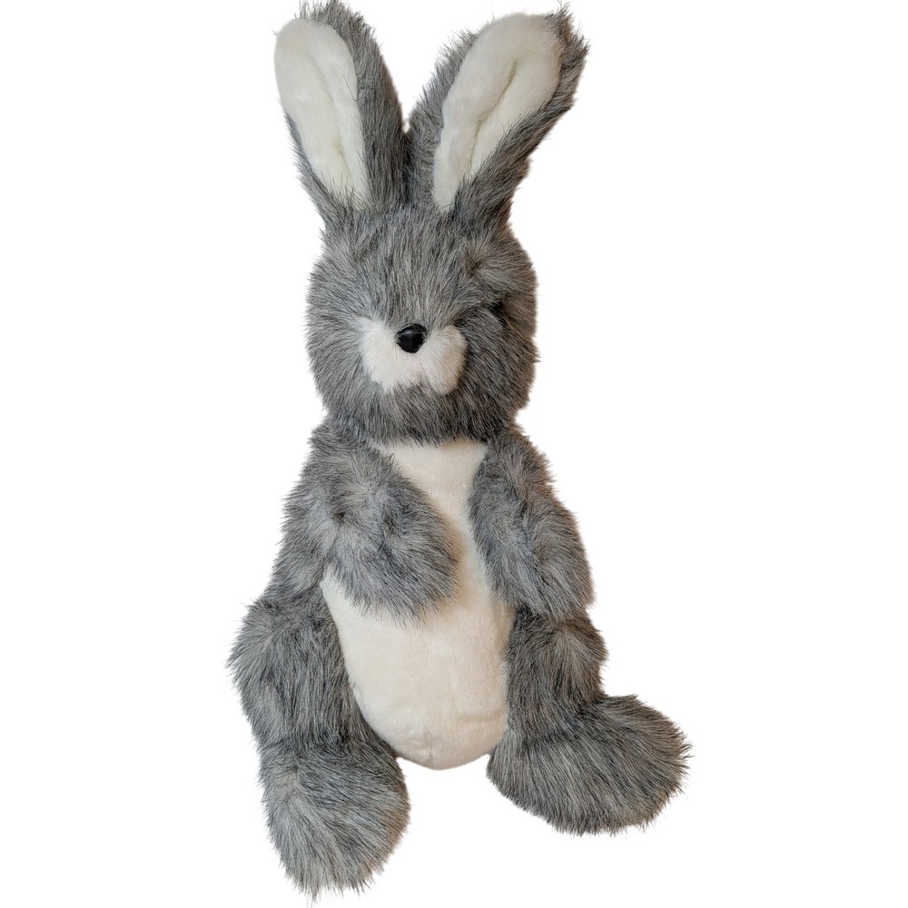 Realistic Grey Faux Fur Plush Bunny Rabbit Weighted Bottom 17" Stuffed Animal